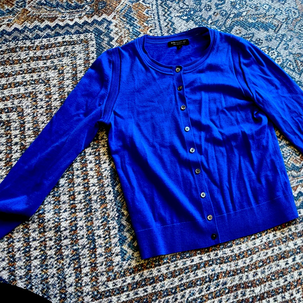 Royal blue cardigan, 100% merino wool
